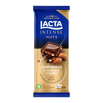 Chocolate Intense Nuts 40% Cacau Amêndoas e Caramelo Salgado Lacta