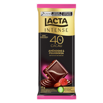 Chocolate Intense Nuts 40% Cacau Amêndoas e Framboesa Lacta