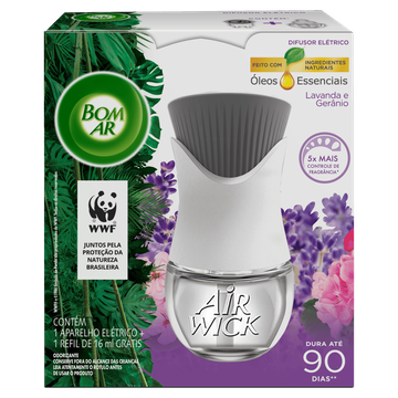 Difusor Elétrico Lavanda e Gerânio Aparelho + Refil Bom Ar