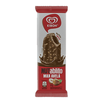 Picolé Chocolate e Max Avelã com Recheio Chocolate e Cobertura Chocolate com Pedaços de Avelãs Sorvete Kibon Nutablito