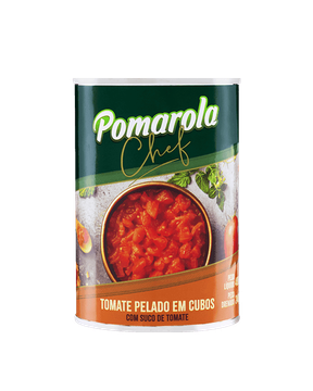Tomate pelado em cubos com suco de tomate Pomarola chef