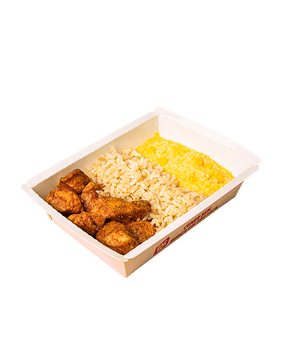Frango grelhado, arroz integral e creme de milho