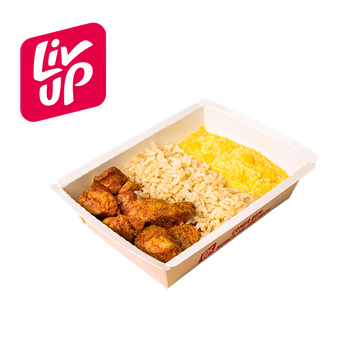 Frango grelhado, arroz integral e creme de milho