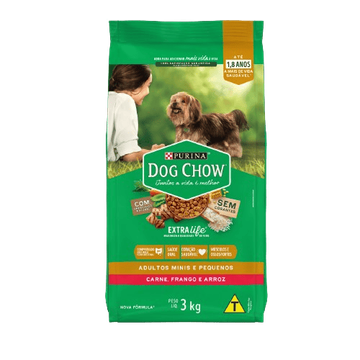 Ração Para Cães Adultos Dog Chow Raças Pequenas Frango E Arroz 3Kg