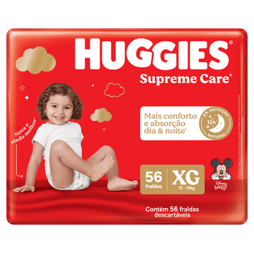 Fralda Descartável Infantil Huggies Supreme Care XG Pacote 56 Unidades